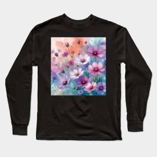 Lavender Cosmos Flowers Long Sleeve T-Shirt